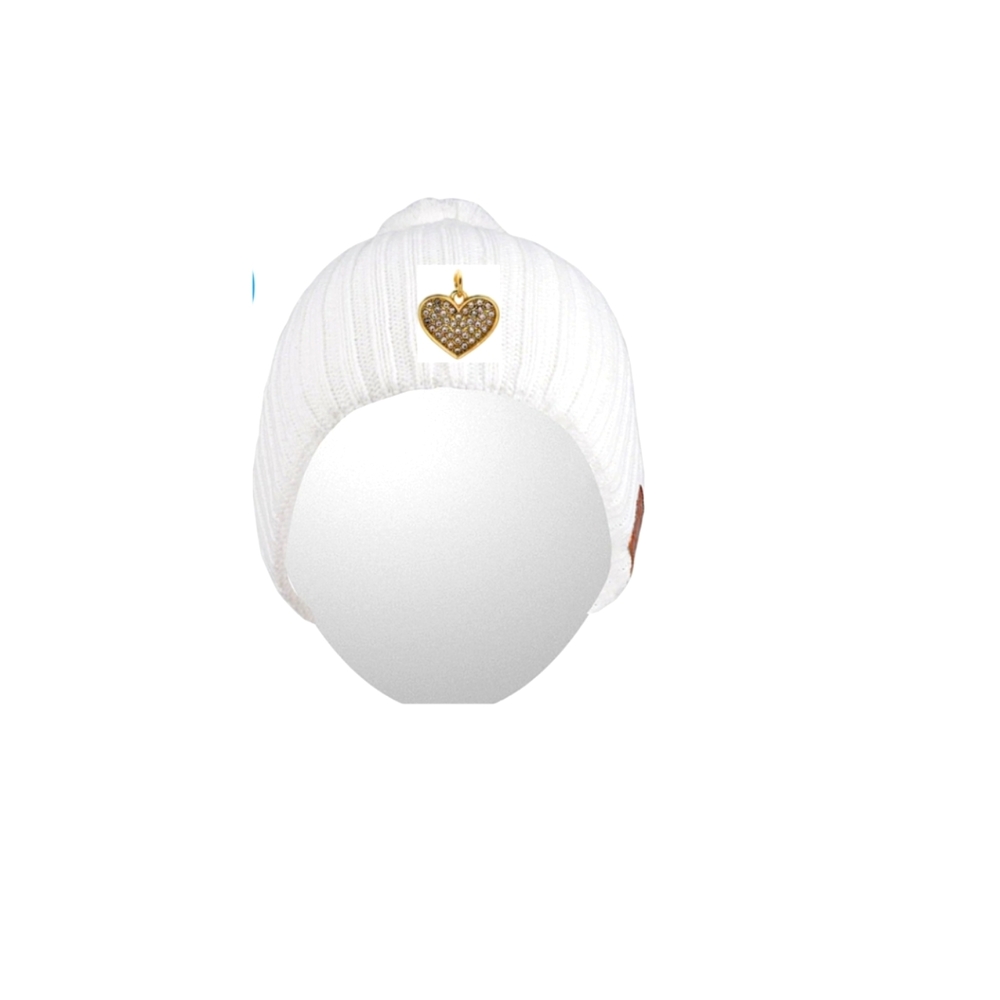 Luxury soft white beenie with hidden bluetooth speakers and detachable puff ball
